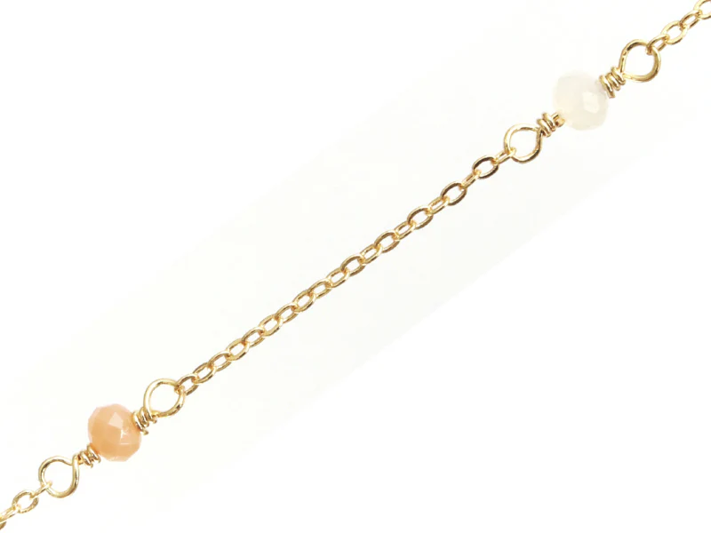 Chaine perlée - perles roses et blanches - doré à l'or fin 18K x 20 cm - Image 2