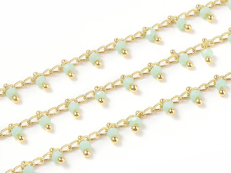Chaine perles facettes - vert d'eau - doré à l'or fin 18K x 20 cm - Image 2