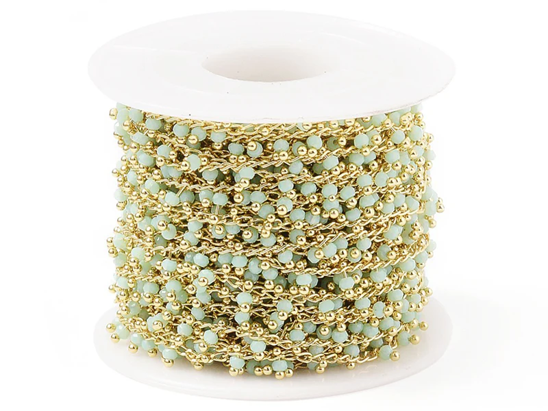 Chaine perles facettes - vert d'eau - doré à l'or fin 18K x 20 cm - Image 4