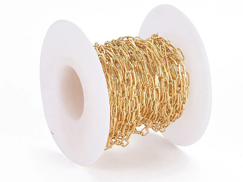 Chaîne trombone - 6 x 2 mm - doré à l'or fin 18K x 20 cm - Image 5