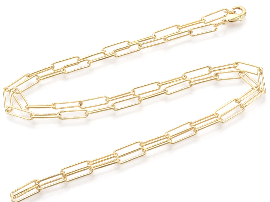Collier chaîne trombone - 62 cm - 12 x 3,5 - doré à l'or fin 18K