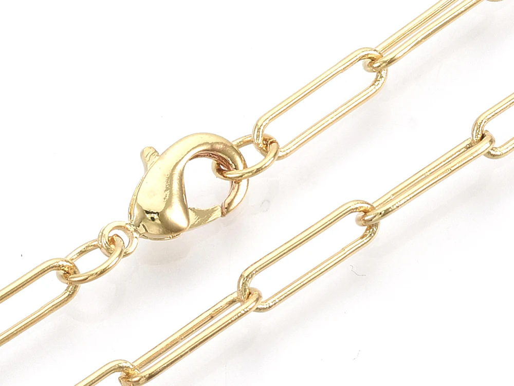 Collier chaîne trombone - 62 cm - 12 x 3,5 - doré à l'or fin 18K - Image 2