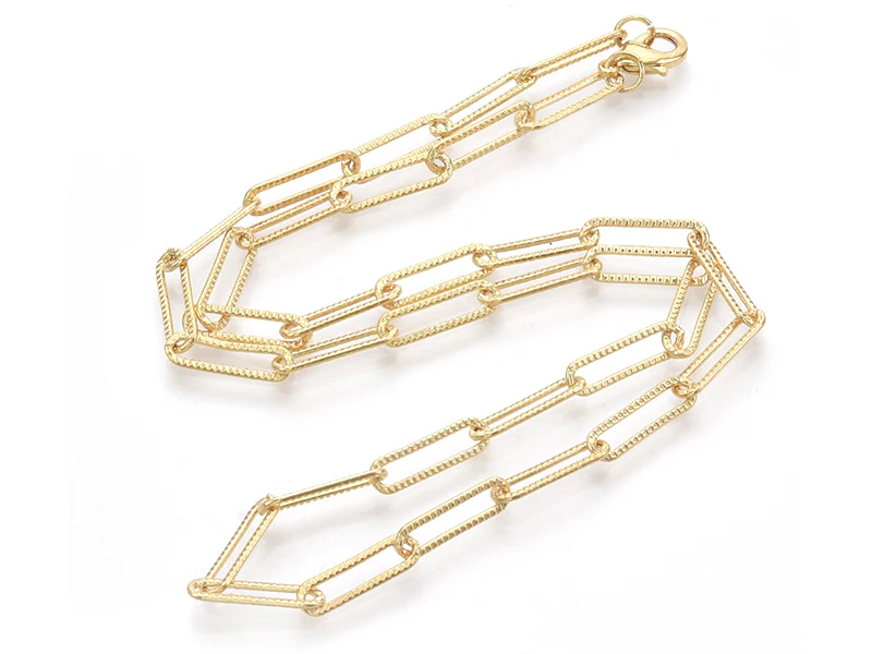 Collier chaîne  trombone texturée - 47 cm - 15,5 x 4,5 - doré à l'or fin 18K