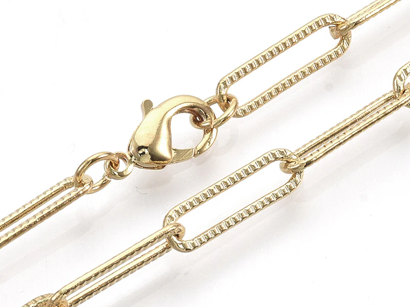 Collier chaîne  trombone texturée - 47 cm - 15,5 x 4,5 - doré à l'or fin 18K - Image 2