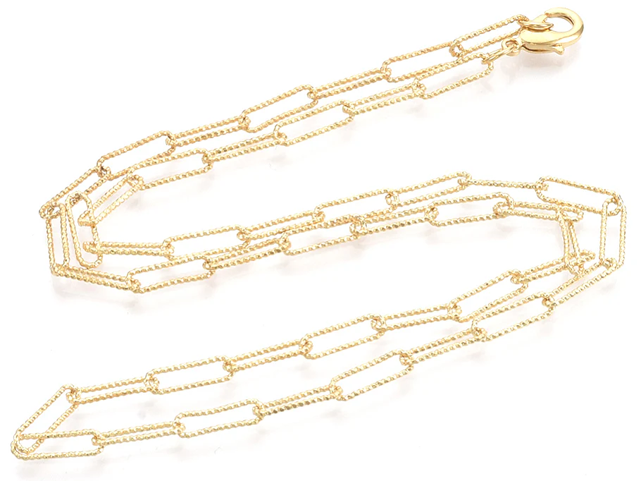 Collier chaîne trombone texturée - 49,5 cm - 11,5 x 3,5 - doré à l'or fin 18K