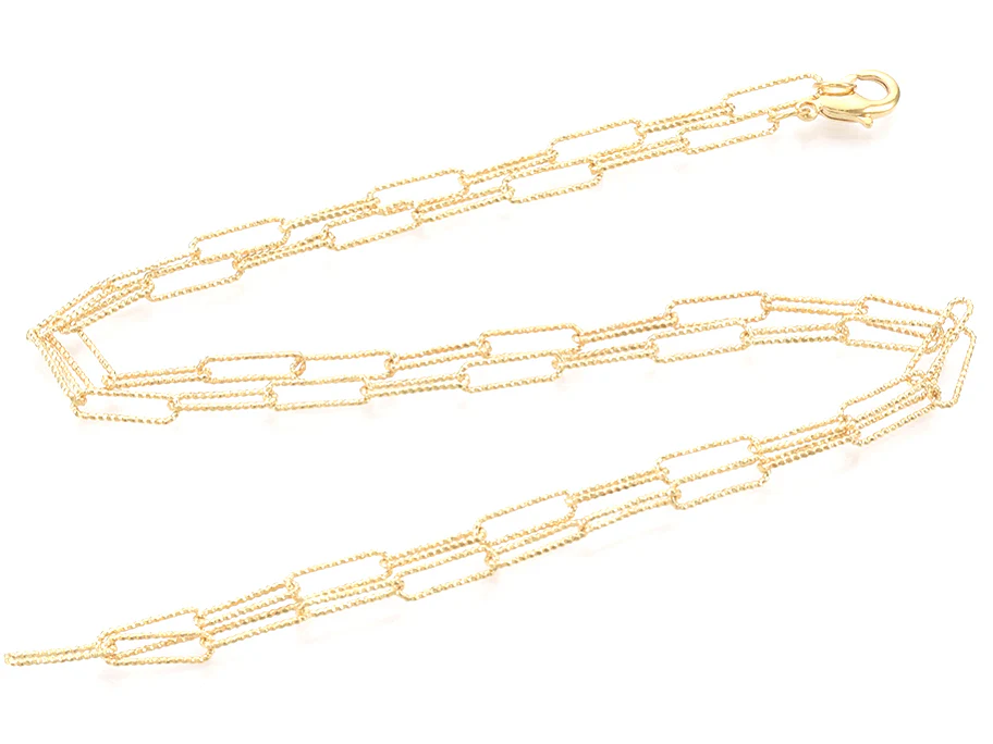 Collier chaîne trombone texturée - 60,5 cm - 11,5 x 3,5 - doré à l'or fin 18K