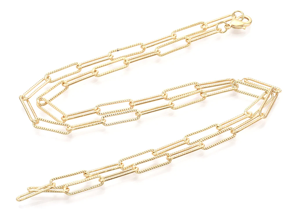 Collier chaîne  trombone texturée - 61 cm - 15,5 x 4,5 - doré à l'or fin 18K