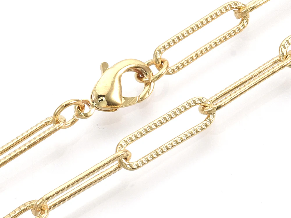Collier chaîne  trombone texturée - 61 cm - 15,5 x 4,5 - doré à l'or fin 18K - Image 2