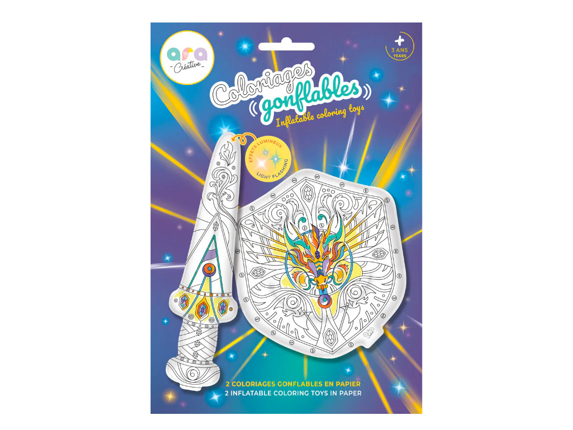 Coloriages gonflables - Epée avec led et bouclier - Ara Créative
