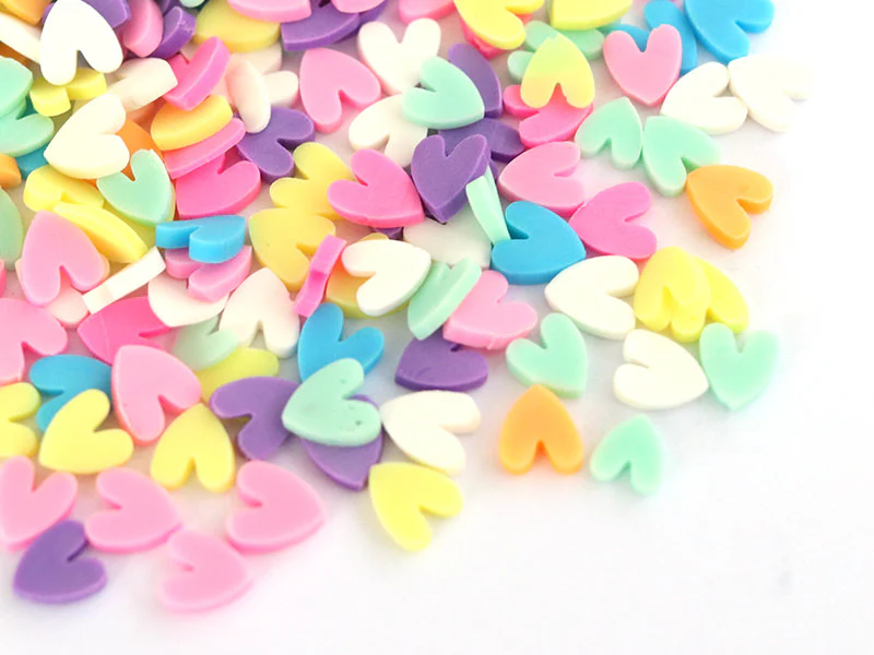 Confettis en pâte polymère - coeurs pastel  - 10 grammes