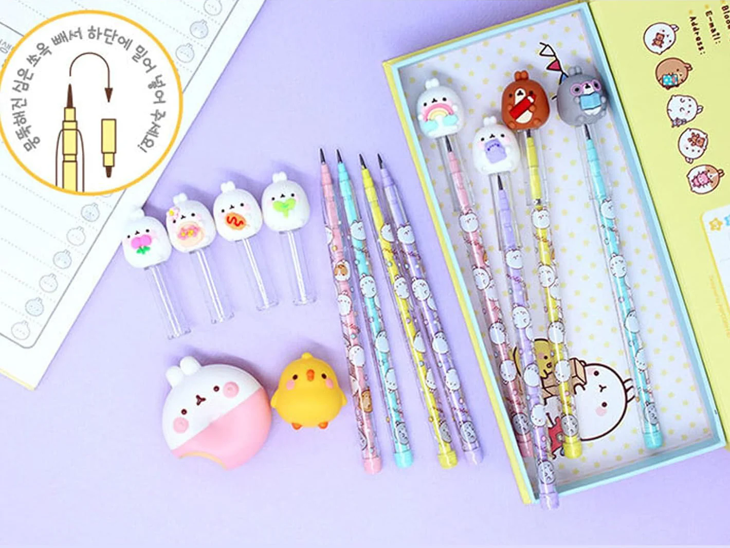 Lot de 4 crayons Ă cartouche Molang Figure - Image 5