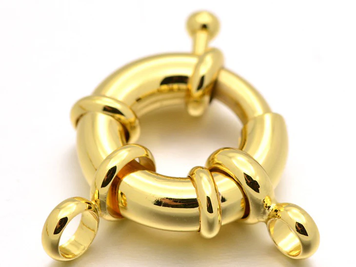 Fermoir à anneau à ressort - 13 x 5 mm - doré à l'or fin 18K