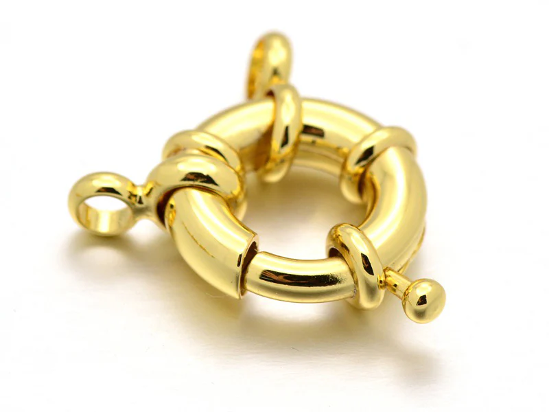 Fermoir à anneau à ressort - 15 x 5 mm -  doré à l'or fin 18K