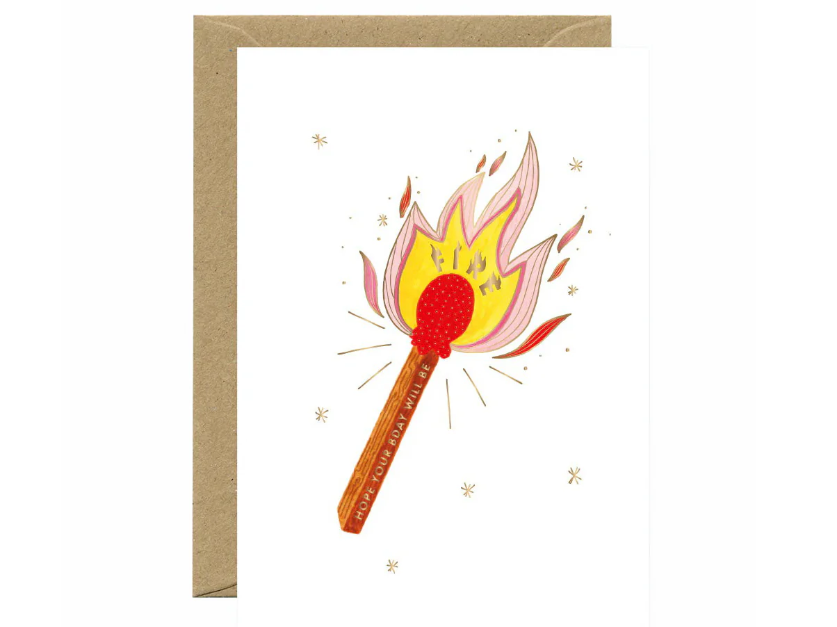 Carte d'anniversaire aquarelle & dorure - Fire Match - ATWS