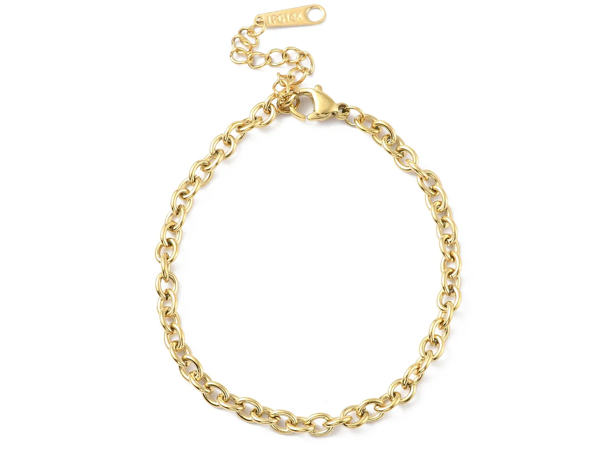 Bracelet chaîne câble 16,5 cm - acier inoxydable 304 doré à l’or fin