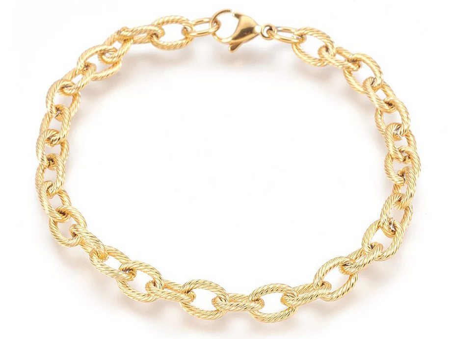 Bracelet chaîne texturée 21,4 cm - acier inoxydable 304 doré