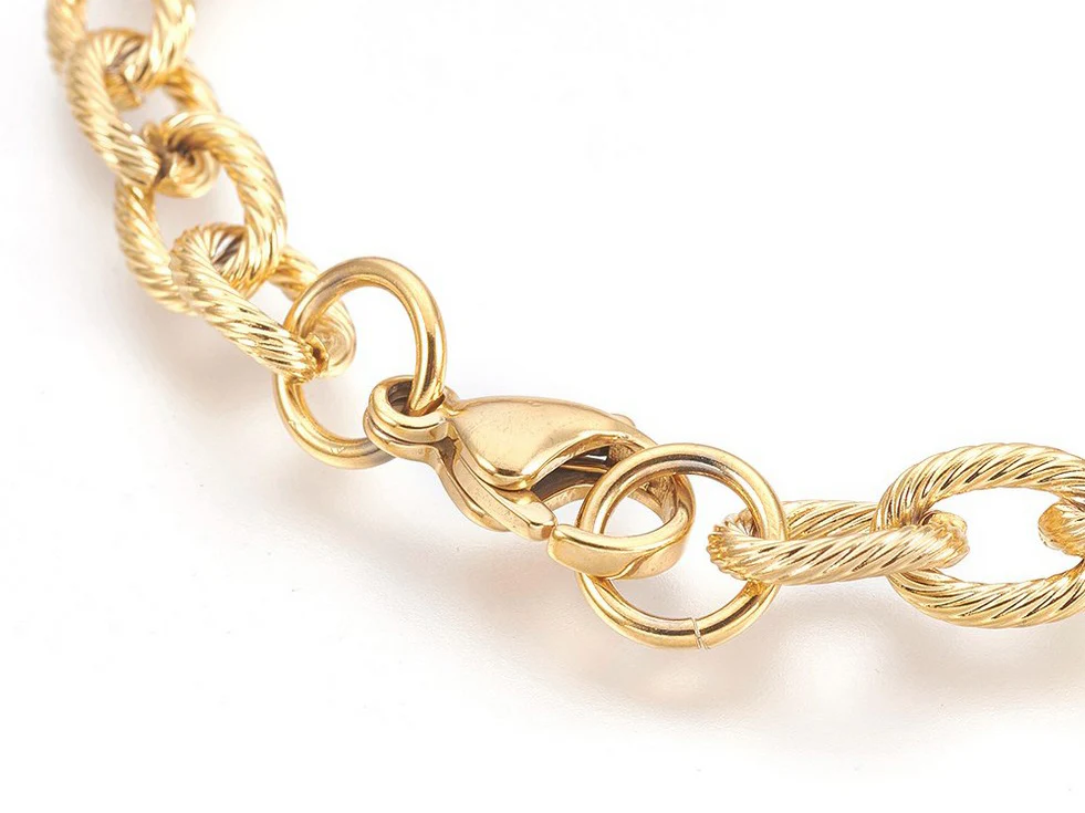 Bracelet chaîne texturée 21,4 cm - acier inoxydable 304 doré - Image 2