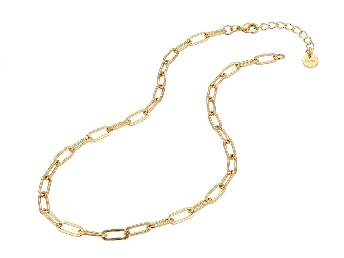 Collier chaîne trombone 41,5 cm - acier inoxydable 304 doré à l’or fin