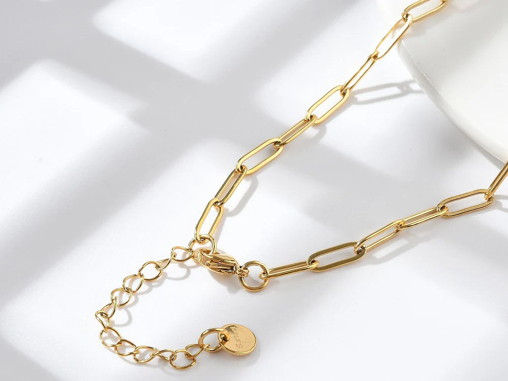 Collier chaîne trombone 41,5 cm - acier inoxydable 304 doré à l’or fin - Image 2
