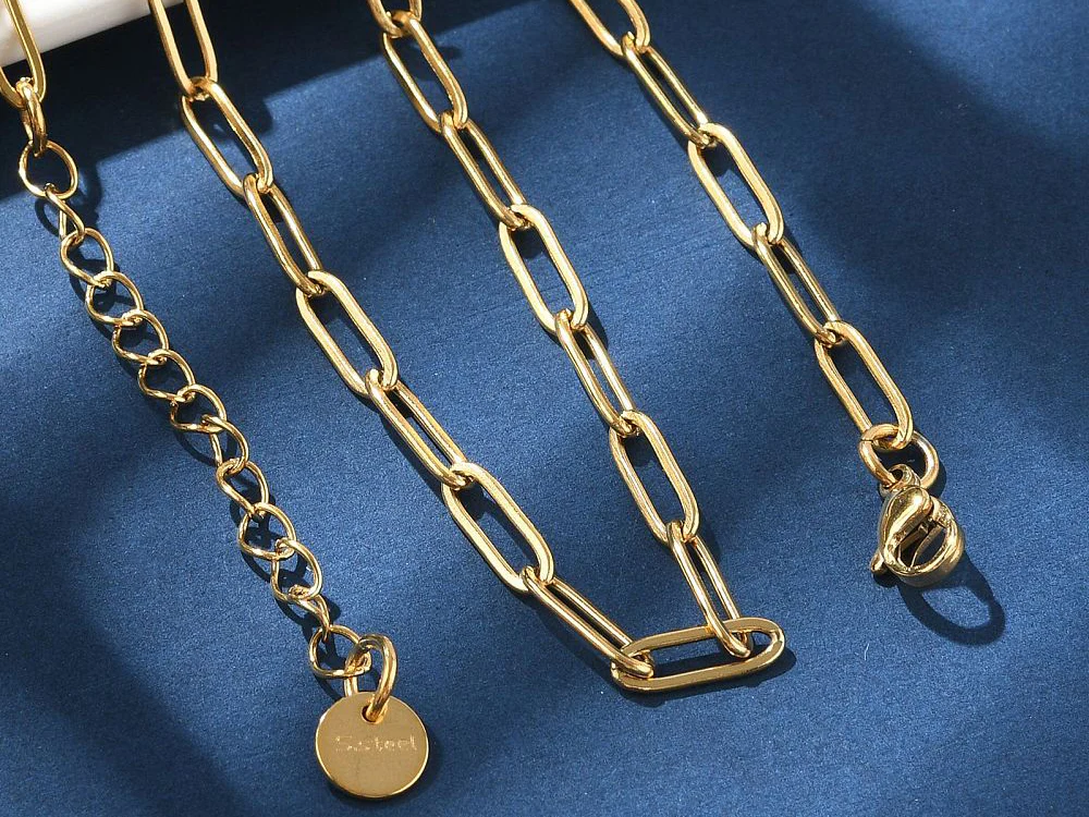 Collier chaîne trombone 41,5 cm - acier inoxydable 304 doré à l’or fin - Image 3