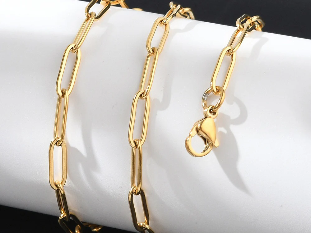 Collier chaîne trombone 41,5 cm - acier inoxydable 304 doré à l’or fin - Image 4