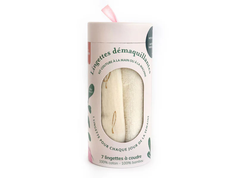 Kit couture - 7 lingettes démaquillantes à coudre - Ecru/Or