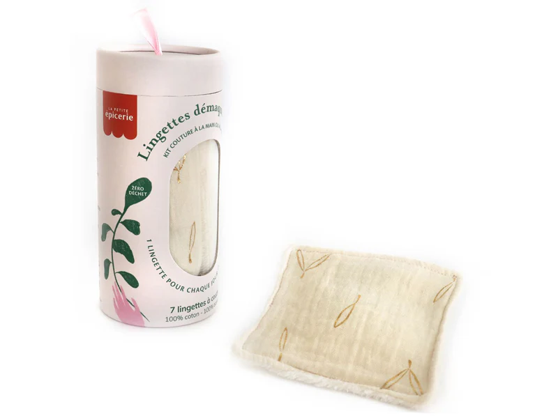Kit couture - 7 lingettes démaquillantes à coudre - Ecru/Or - Image 4