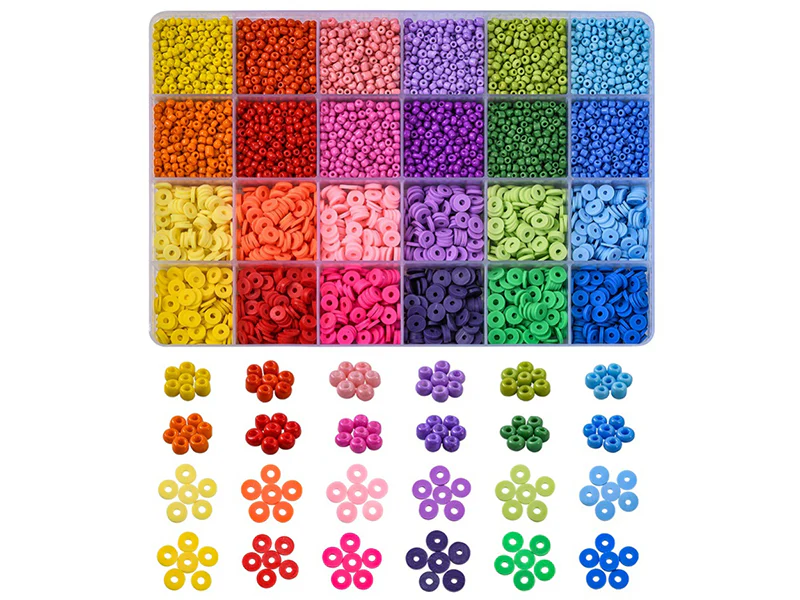 Kit de perles heishi et perles de rocailles - Fil et pince inclus