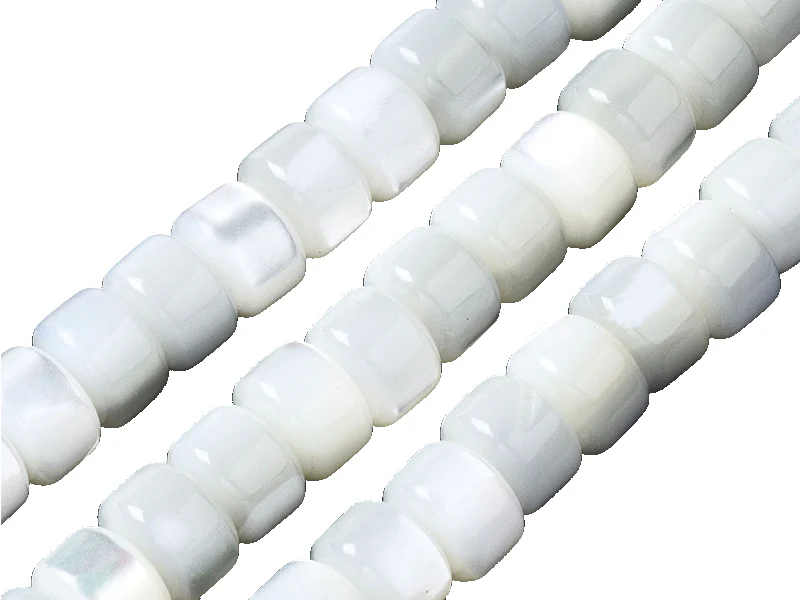Lot de 20 perles colonnes 6 mm - Coquille de trochid - Blanc