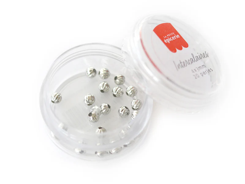 Lot de 20 perles heishi intercalaire - Boules argentées 4 x 3 mm