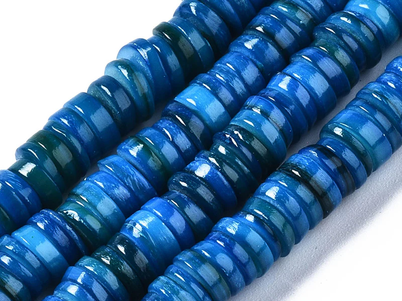 Lot de 20 perles heishi naturelles 6 mm en coquillage - Bleu acier