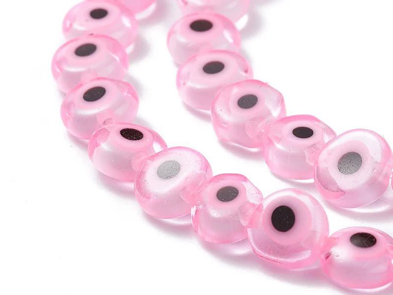 Lot de 20 petites perles en verre - œil turc rose - 6 x 3 mm