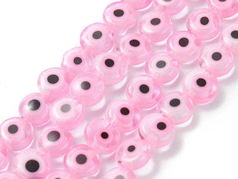 Lot de 20 petites perles en verre - œil turc rose - 6 x 3 mm - Image 2
