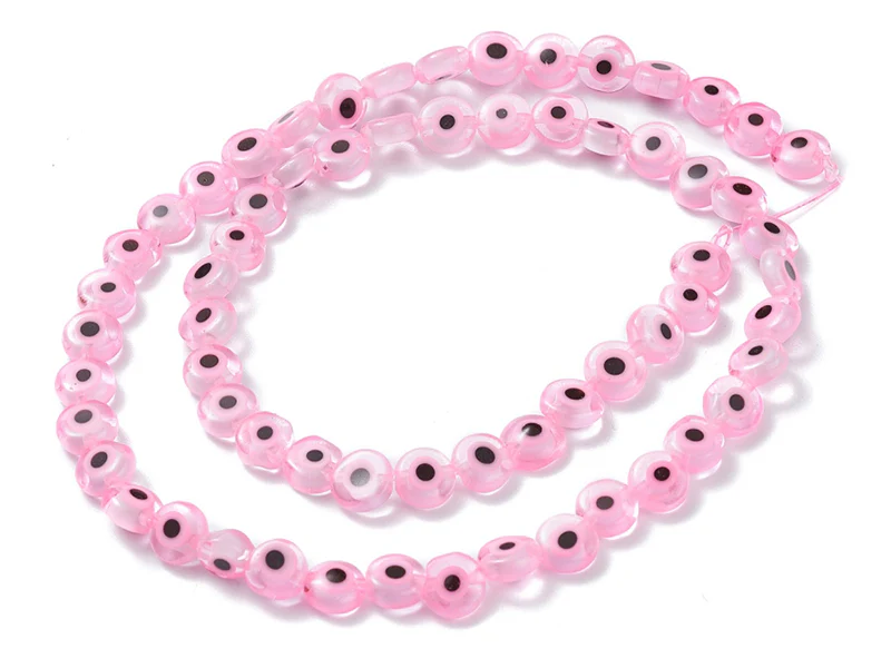 Lot de 20 petites perles en verre - œil turc rose - 6 x 3 mm - Image 3