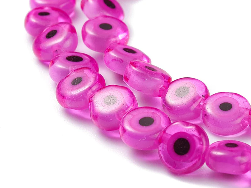 Lot de 20 petites perles en verre - œil turc rose fuchsia - 6 x 3 mm