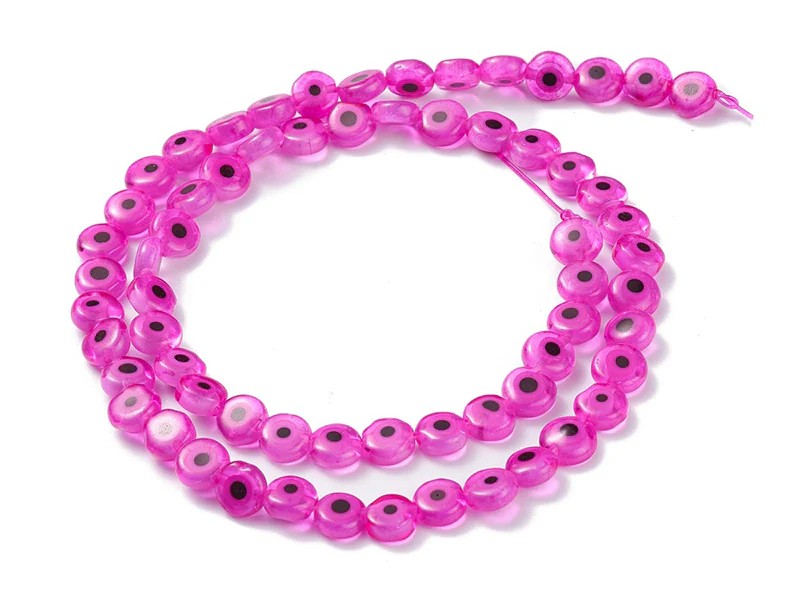 Lot de 20 petites perles en verre - œil turc rose fuchsia - 6 x 3 mm - Image 2