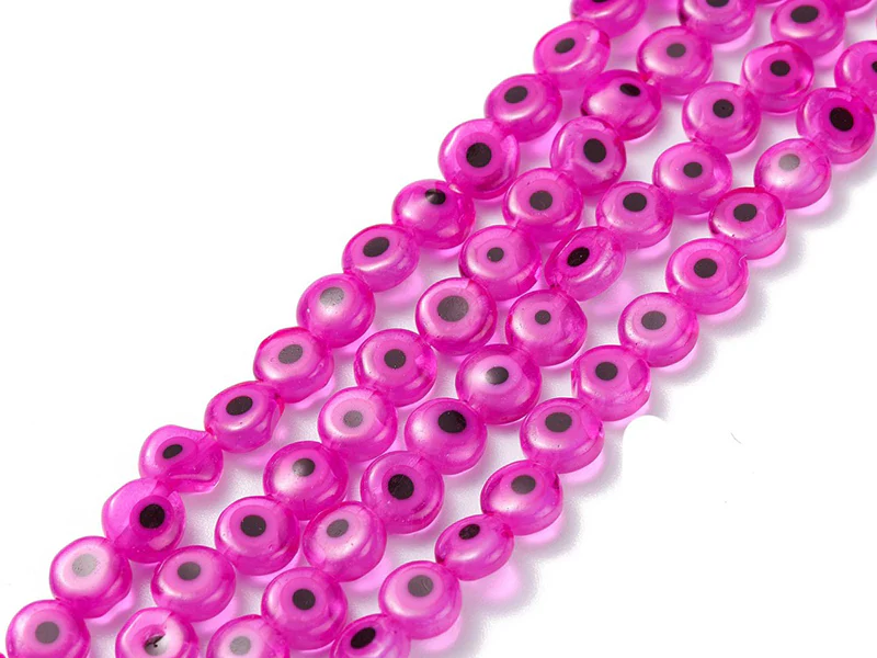 Lot de 20 petites perles en verre - œil turc rose fuchsia - 6 x 3 mm - Image 3