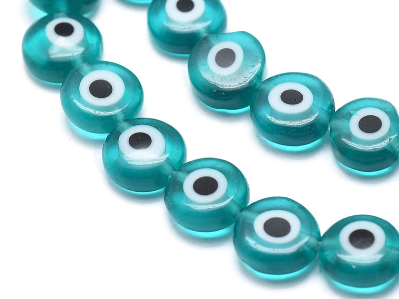 Lot de 20 petites perles en verre - œil turc turquoise - 6 x 3 mm