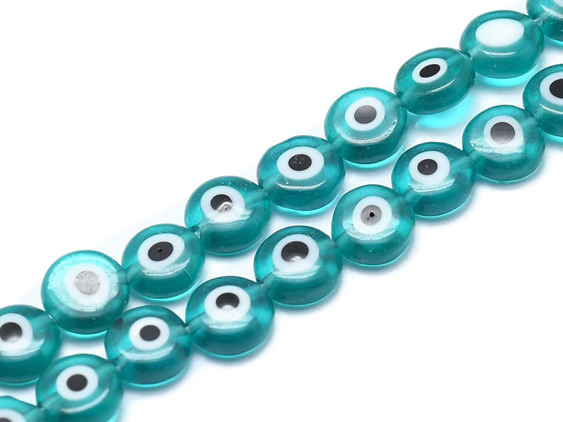 Lot de 20 petites perles en verre - œil turc turquoise - 6 x 3 mm - Image 2