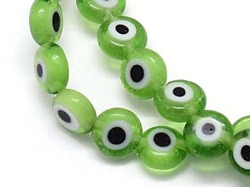Lot de 20 petites perles en verre - œil turc vert - 6 x 3 mm