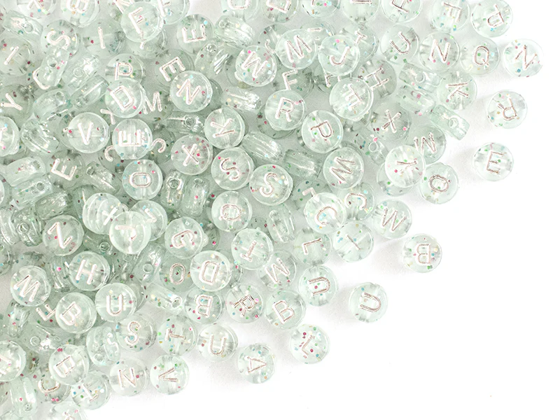 Lot de 200 perles rondes à paillettes - Lettres alphabet argentés - Image 5