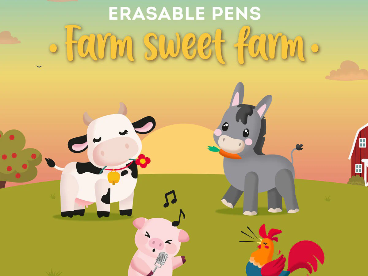 Set de 4 Stylos à Encre Gel Effaçable Animaux de la Ferme - Farm Sweet Farm - Legami - Image 12