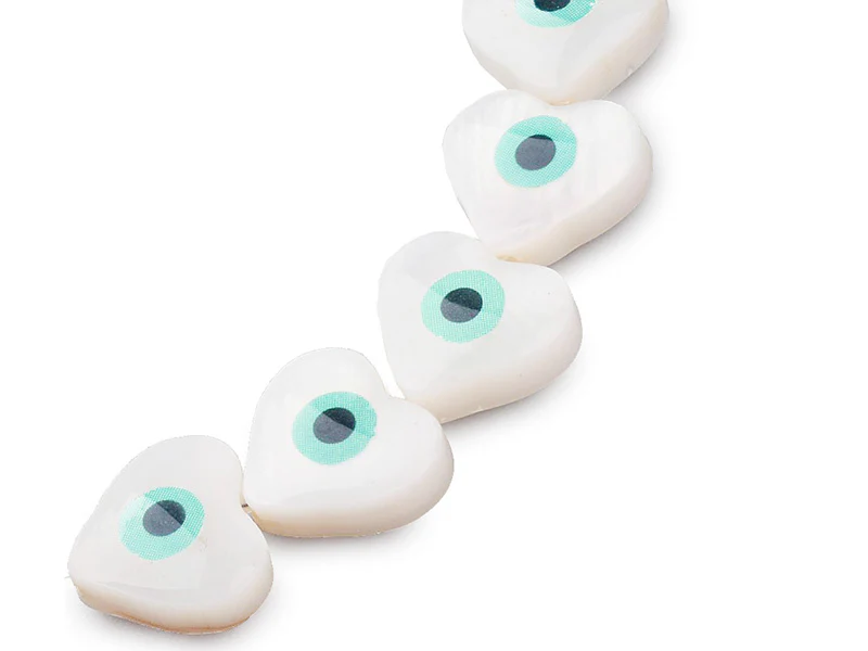Lot de 5 perles cœur avec œil - Coquillage nacré - 10 mm
