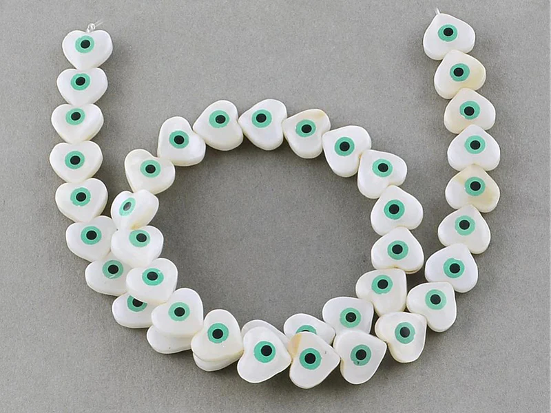 Lot de 5 perles cœur avec œil - Coquillage nacré - 10 mm - Image 2