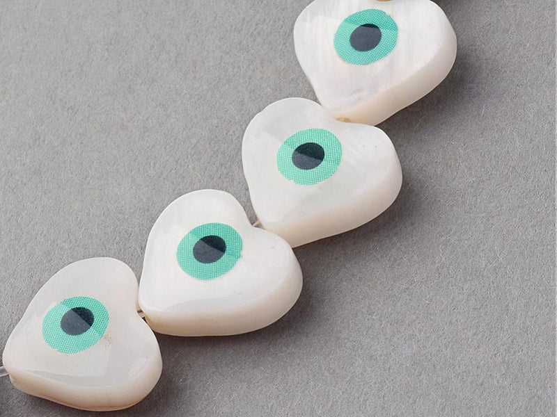 Lot de 5 perles cœur avec œil - Coquillage nacré - 10 mm - Image 3