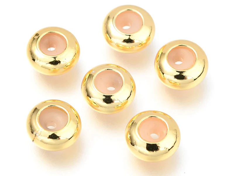 Lot de 5 perles stoppeur - perles avec caoutchouc pour bracelets coulissants - doré - 8 x 4 mm