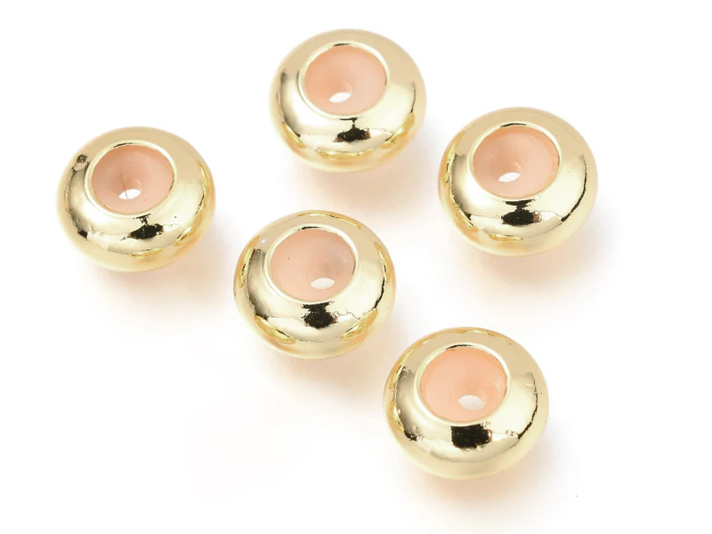 Lot de 5 perles stoppeur - perles avec caoutchouc pour bracelets coulissants - doré - 8 x 4 mm - Image 2