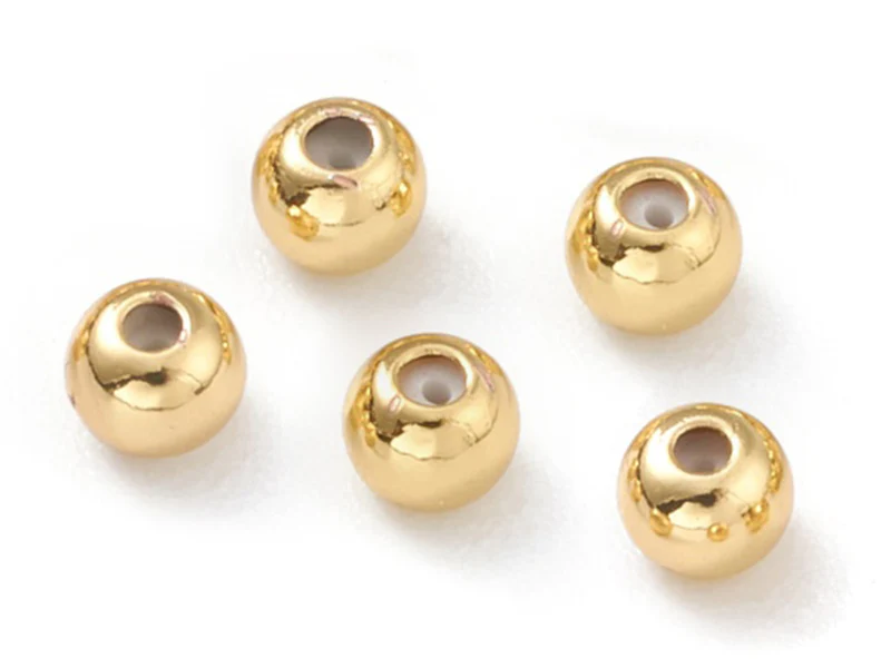 Lot de 5 perles stoppeur - perles avec caoutchouc pour bracelets coulissants - doré à l'or fin 18K - 4 x 3 mm