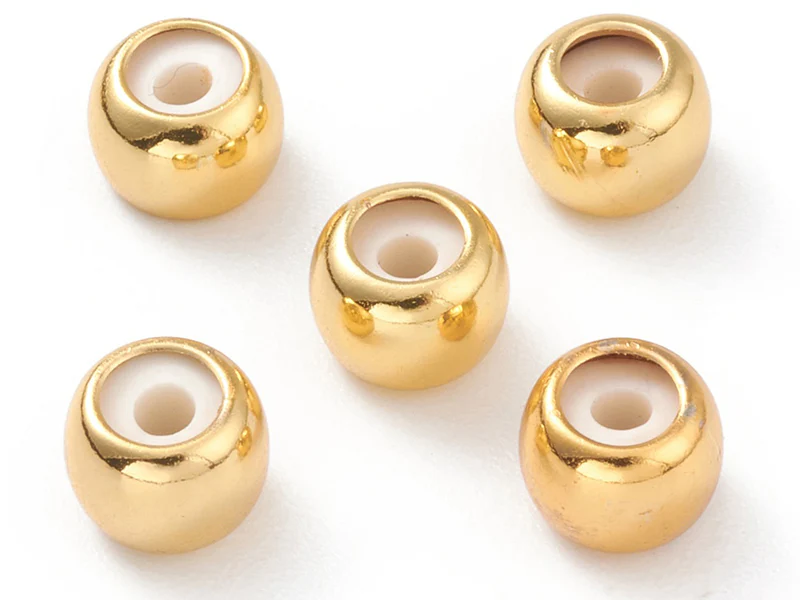 Lot de 5 perles stoppeur - perles avec caoutchouc pour bracelets coulissants - doré à l'or fin 18K- 7 x 5 mm