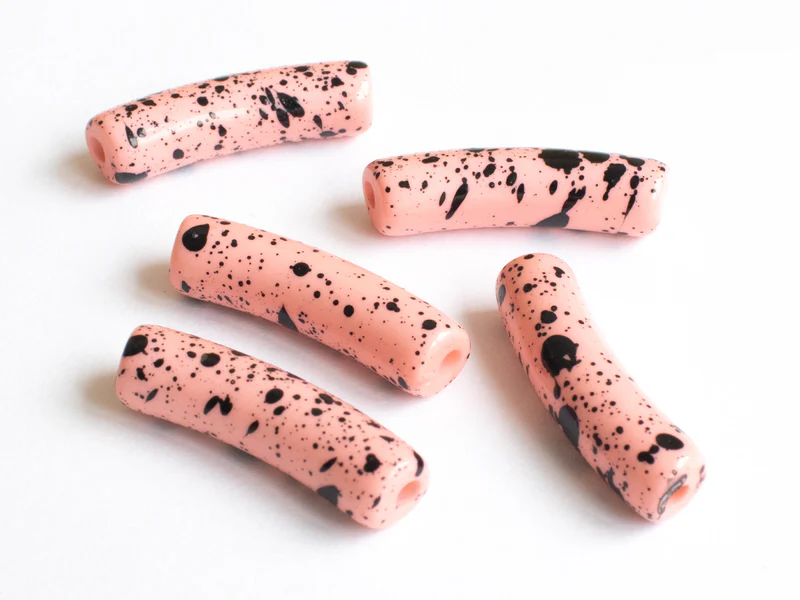 Lot de 5 perles tubes 6 mm - Rose tacheté